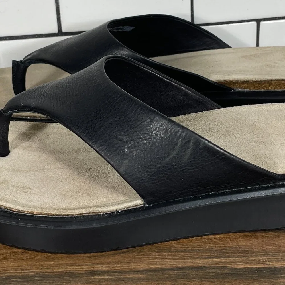 Ecco Corksphere Womens Size EU 39 Shoes Black Leather Platform Thong Sandal_2